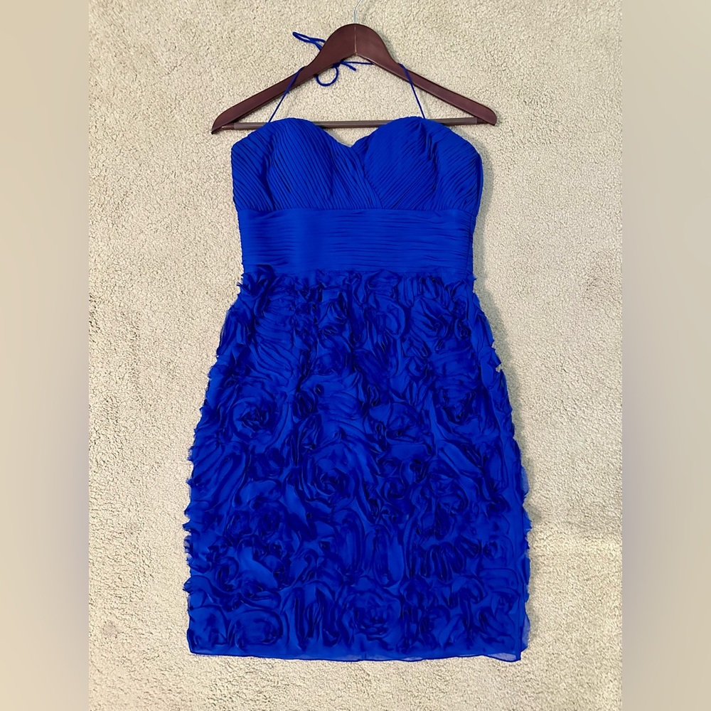 JM Collection Strapless Royal Blue Rosette Cocktail Dress